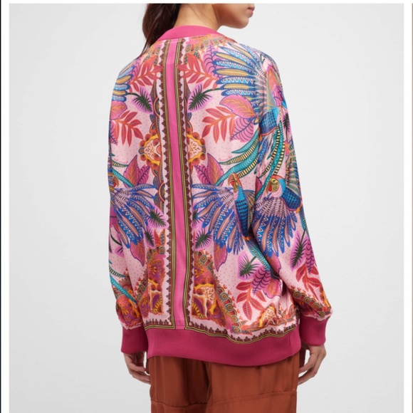 NWT $185 Farm Rio Macaw Scarf Pink Cardigan in size Large! - Picture 6 of 9